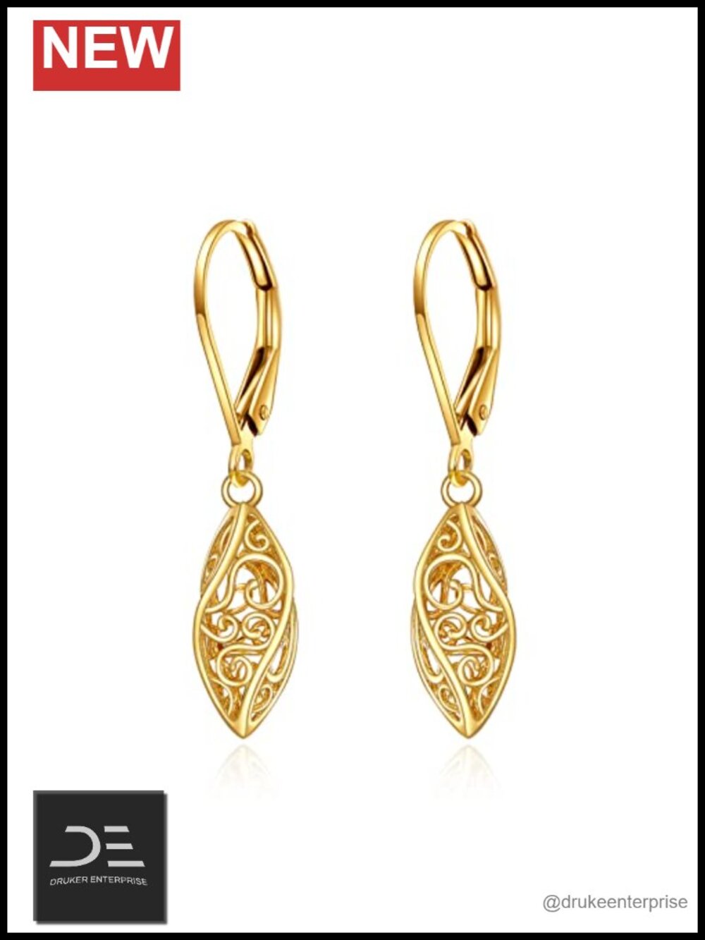 14k Solid Gold Leverback Dangle Earrings for Women Fine Jewelry Gift